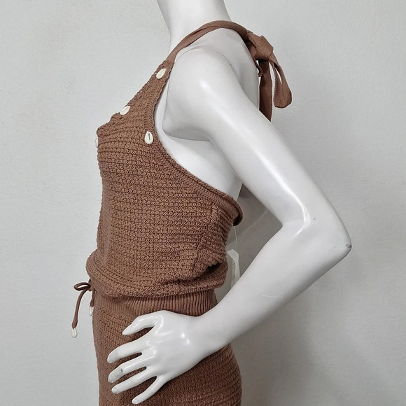 Sincerely Jules *NEW Brown Y2K Crochet Bell Bottom Pants & Halter Top Set Size M - Picture 7 of 10
